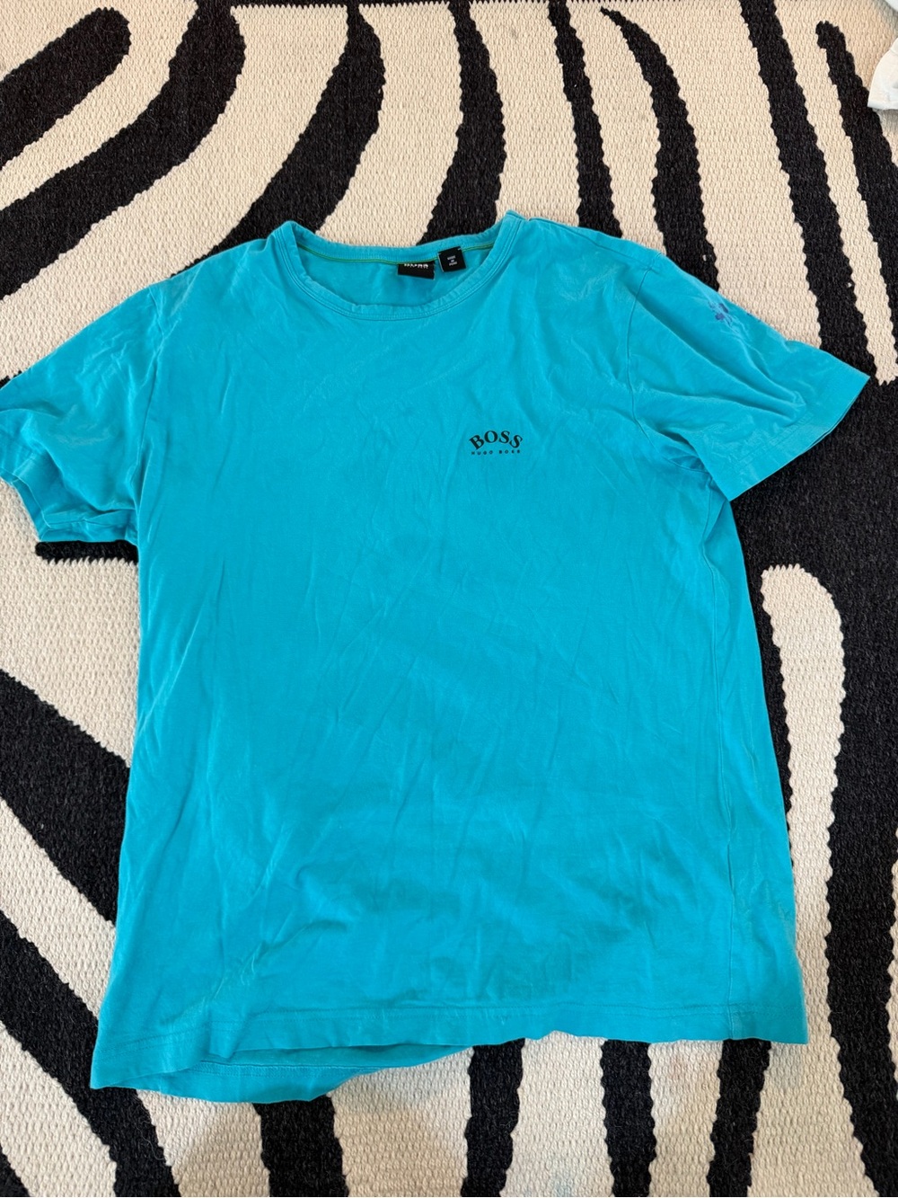 Hugo Boss Men's Turquoise Crewneck Logo T-Shirt